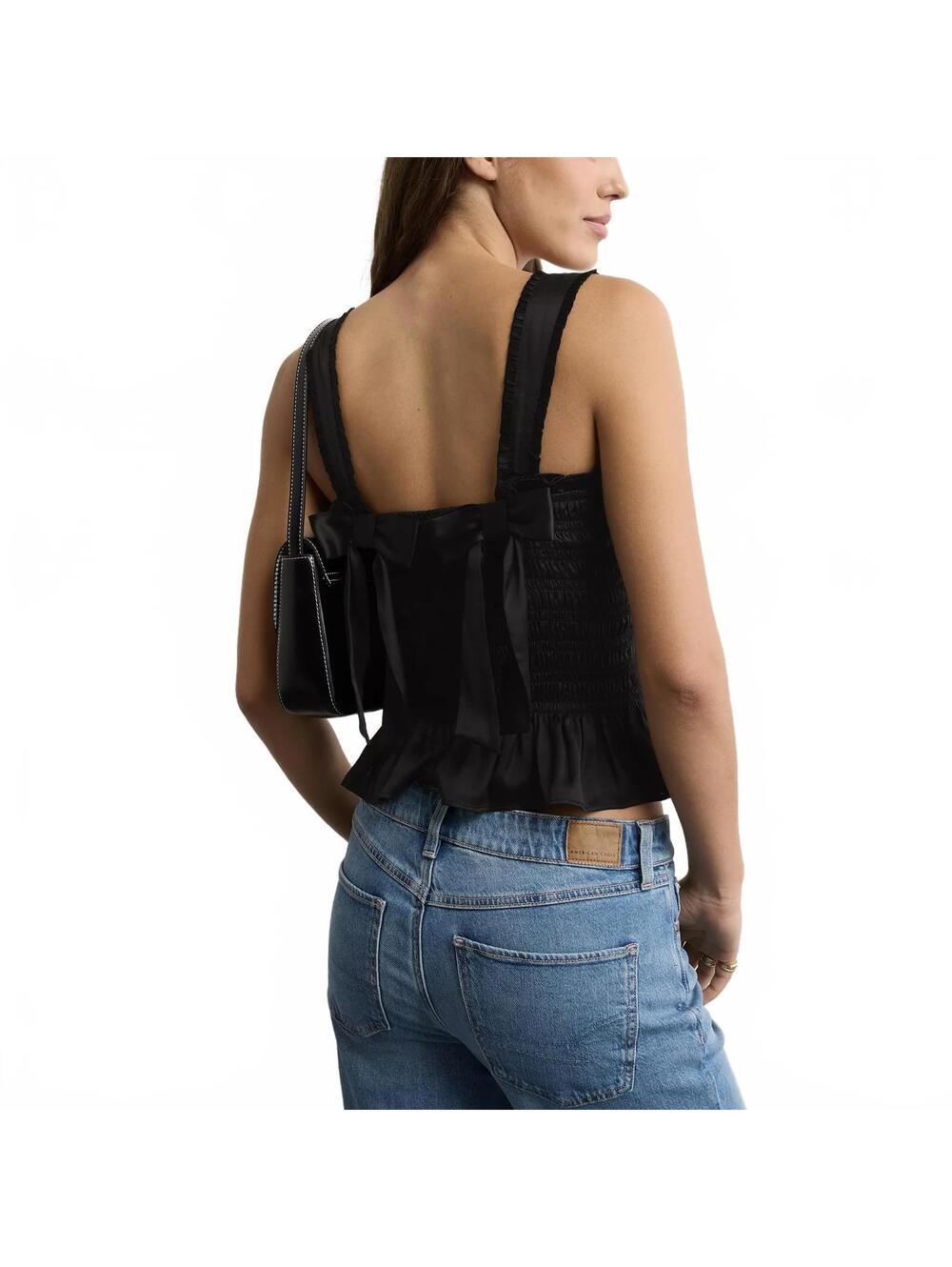 AE Smocked Tank Top American Eagle NWT Black Medium - Picture 3 of 6